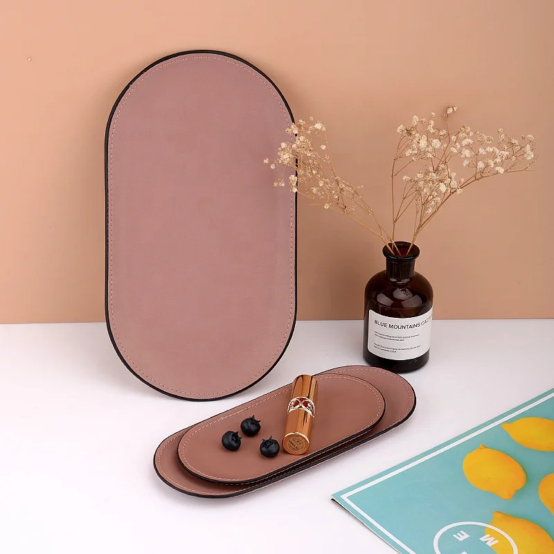 Wholesale Decorative Oval Faux Leather Ring Holder Ring Dish Couch Leather PU Serving Jewelry Trays Trinket Tray