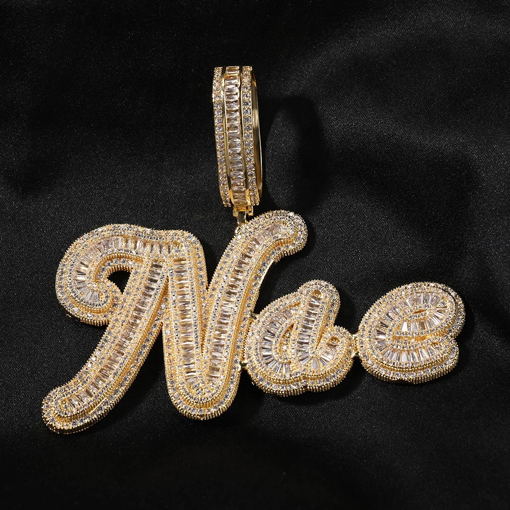 Junlu Jewelry Hip Hop Large T Square Inlay Full Zircon Charms DIY Letter Custom Name Pendant Necklace Men Women Fashion Jewelry