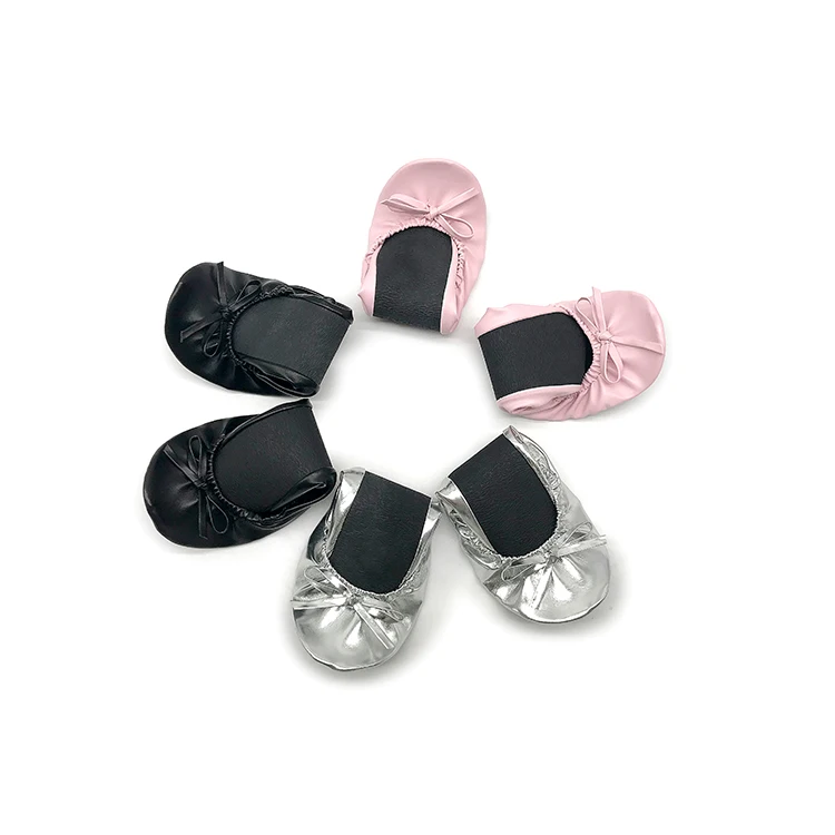 Classic pu upper Rubber outsole Soft Sole Women Foldable Ballerina Ballet Flat Dance Shoes