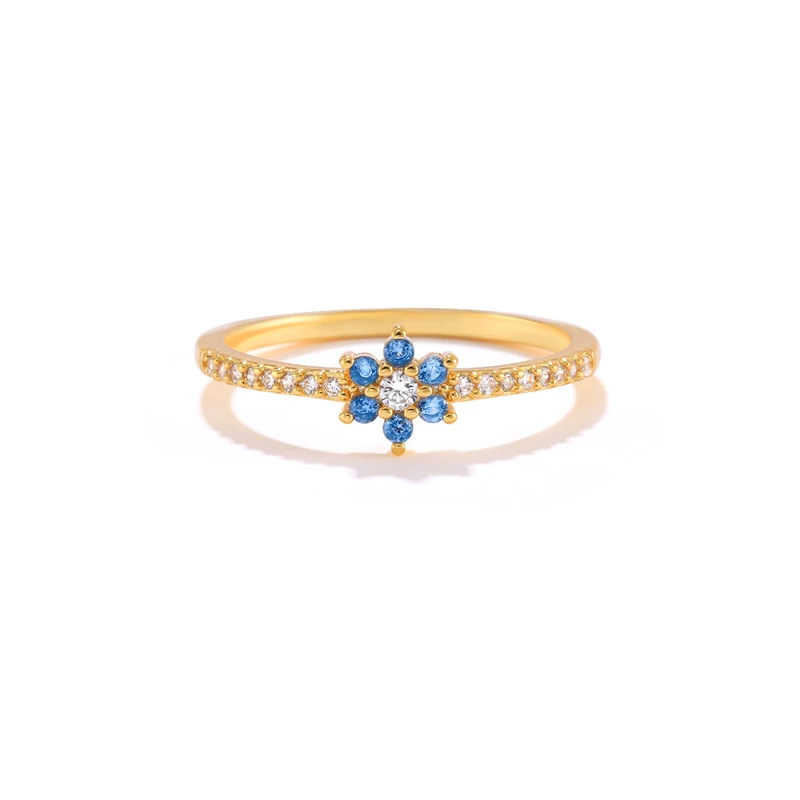 2022 NEW INS 925 sterling silver INS creative mini ranunculus forget-me-not blue flower ring for women