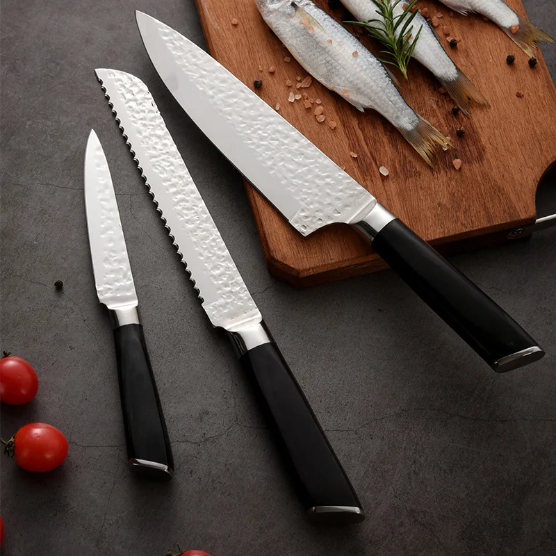 Amazon Hot Selling 3 Pcs Kitchen Knives Kitchen Knife Set With Wooden Handle 30Cr13 High Carbon Steel Knife With Gift Box