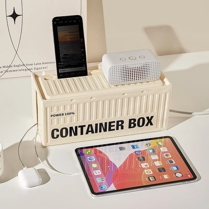Modern Desktop Cable Management Storage Box Plastic Rectangle Extension Cord Connection Data Cable Patch Board Organizer