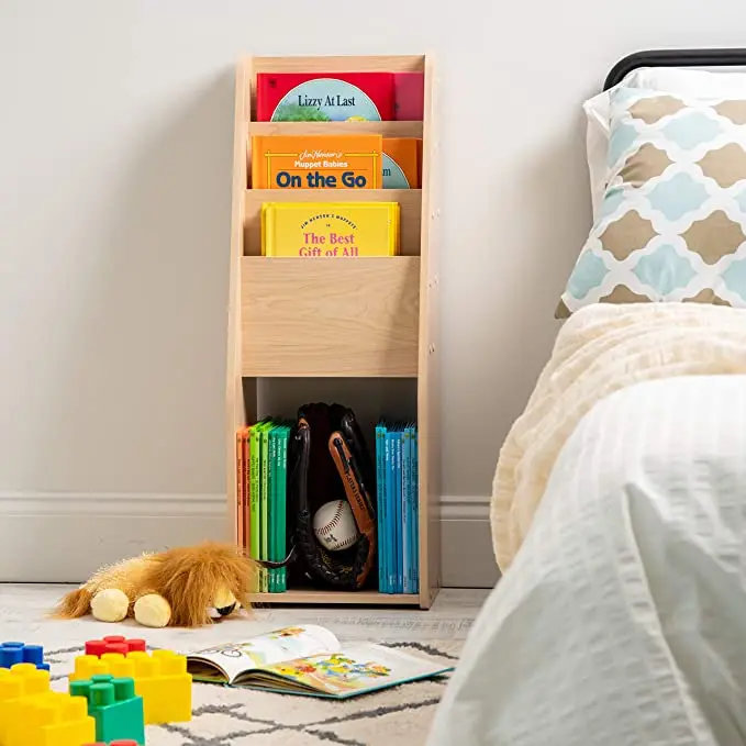 Chinese factory wholesale leaning bookshelf book rack wood