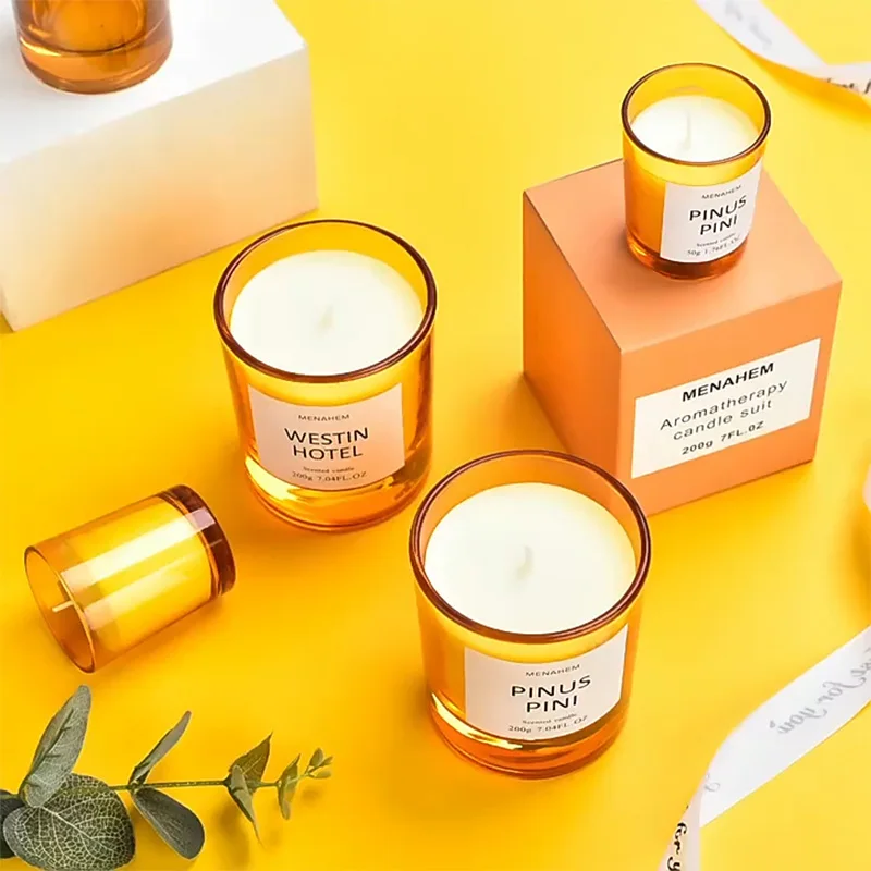 Orange Aromatherapy Candle Cup Large Scented Candle Soy Wax Home Smokeless Fragrance Hotel Essential Oil Candle with Hand Gift