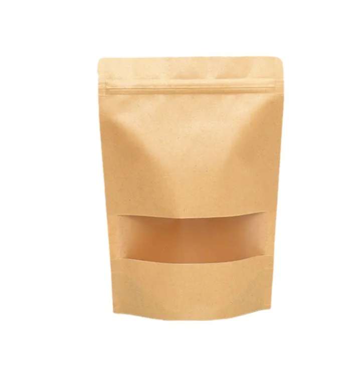 Shanghai Fine Quality Kraft Paper Bags Zip Lock With clear Window for coffee/tea/nuts/candy