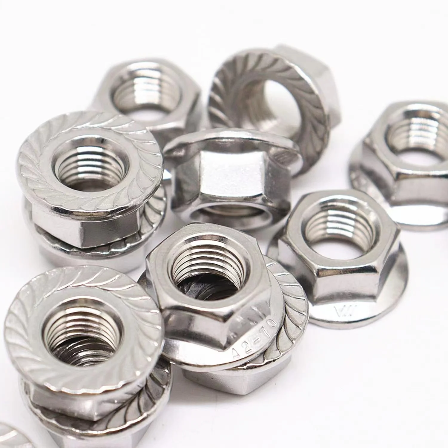 M10 x 1.25mm Flange Nut Thread Hardware Nuts 304 Stainless Steel Serrated Flange Metric Hex Flange Nuts Bright Finish