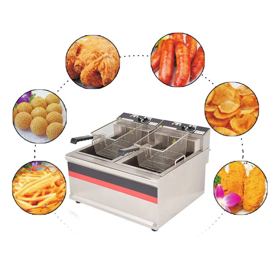линия производства картофельных чипсов 2 корзина фритюрница с двумя решетками машина для Жарки пончиков машина картофеля-фри