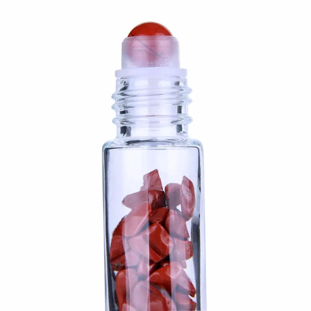 Rose Quartz Natural Gemstone 10ml round Glass Essential Oil Roller Bottle Crystal Healing Stones Colorful Cap and Roll