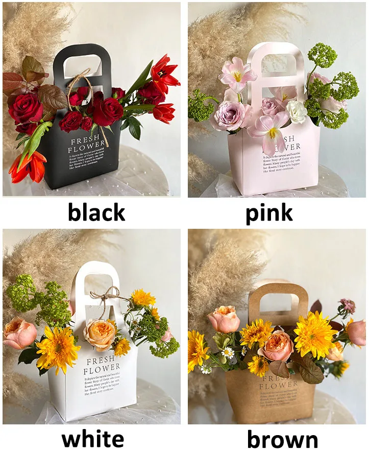 Fashional Waterproof Florist Bouquet Packaging Rose Sunflower Anniversary Gift Flower Carry Kraft Paper Bags