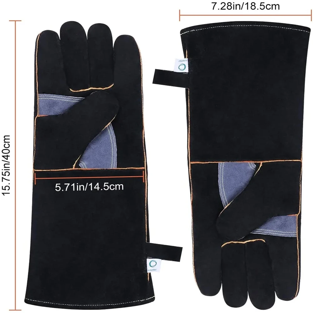 High Quality Extreme Heat Resistant Cow Split Oven Barbecue Grill Welding Leather Bbq Fireproof Mitt Gloves
