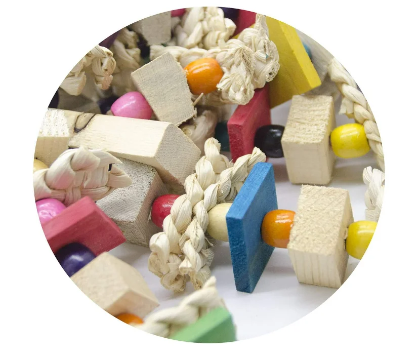 Natural Wooden Blocks Bird Chewing Toy Parrot Cage Bite Toy African Grey Cockatoos Bird Toy