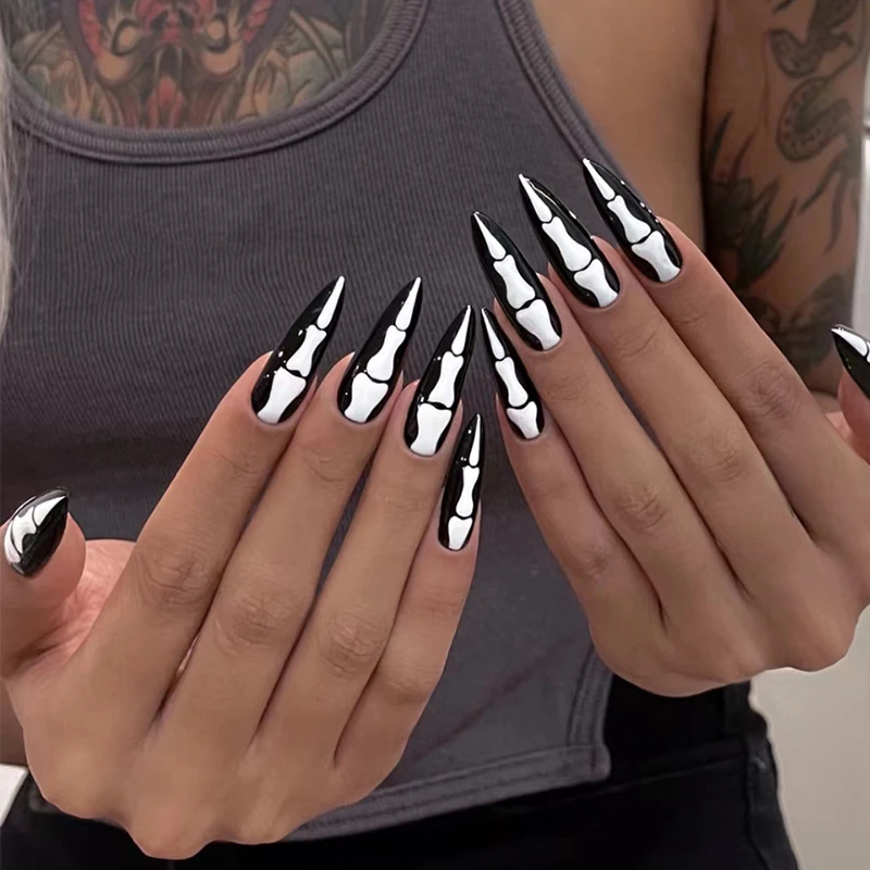Reusable Press on Nails Gel Manicure Hand Painted Pressons Handmade Halloween Faux Nails Long Nail Tips
