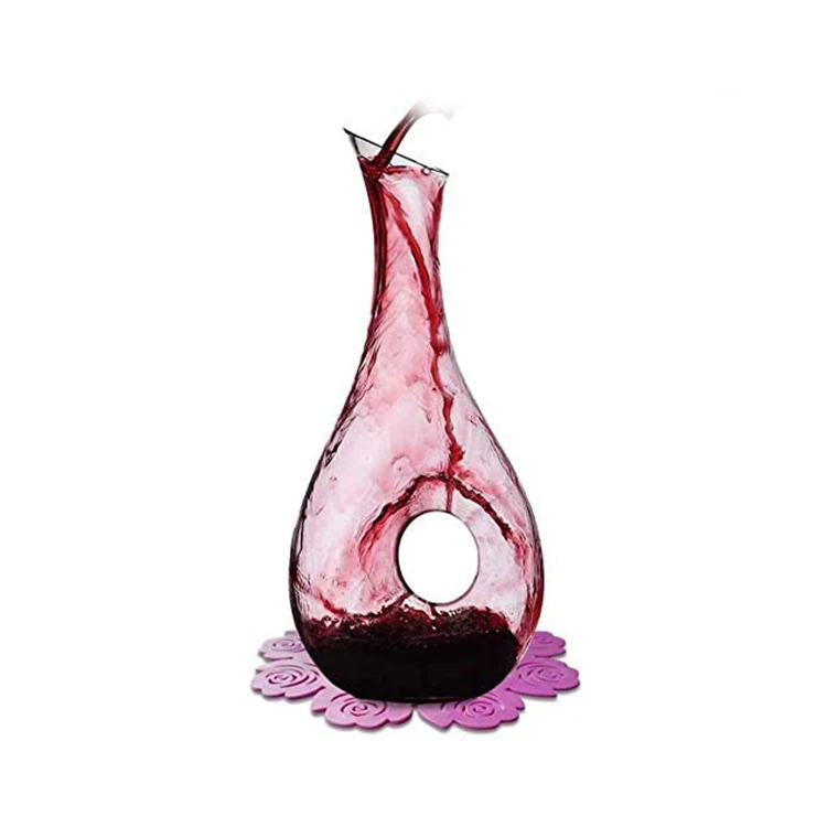 Top Seller hot modern unique heart shape lead free eco crystal recycled rotating glass bottle red wine decanter gift set for men