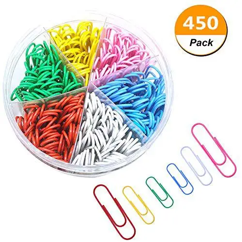 Assorted Colors Jumbo Gem Paper Clips Vinyl Coated, In Pack Of 450Pcs