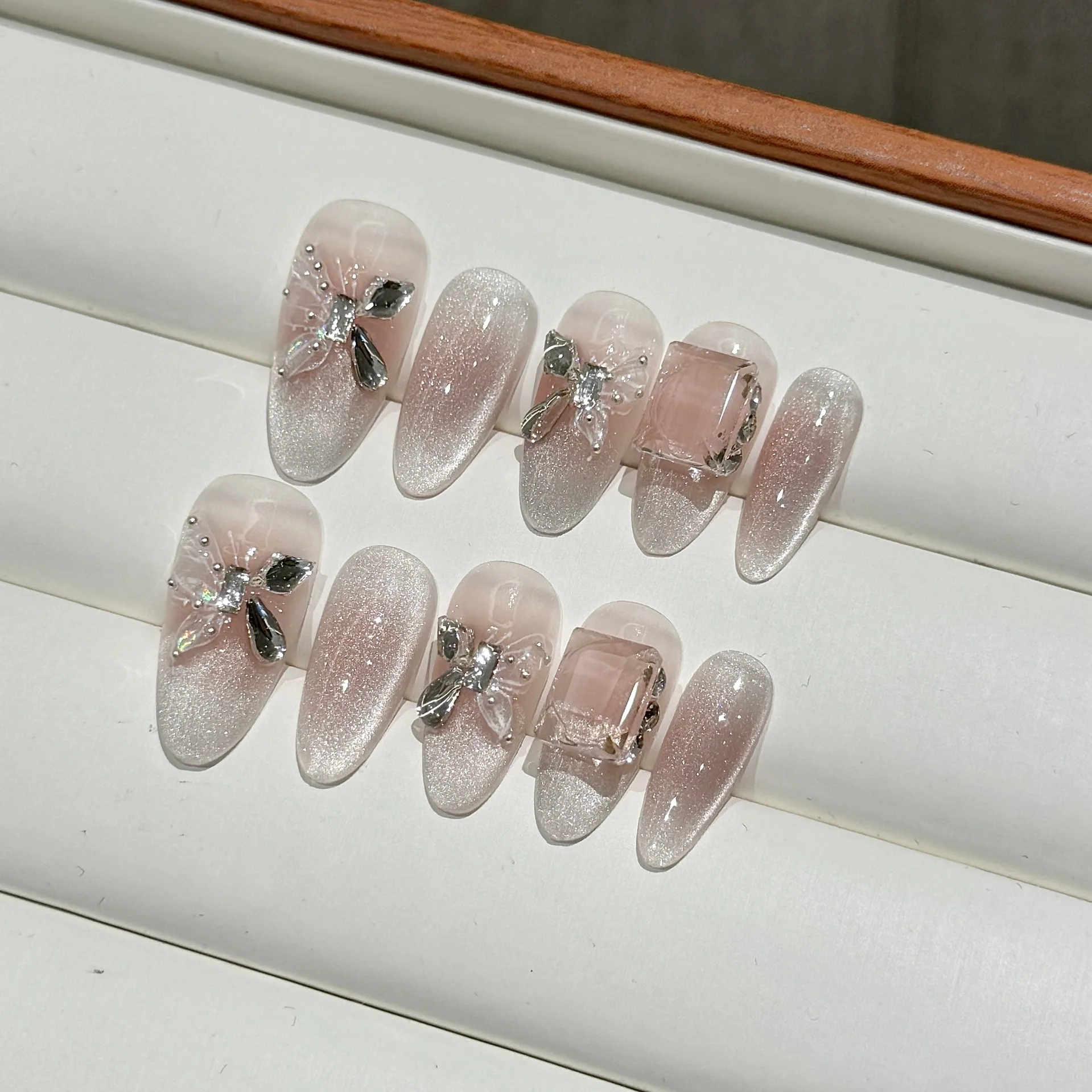 1-100 Ready to Ship Acrylic Luxury Handmade Wholesale Press on Nails Long Coffin Press on Nails With Packaging Box