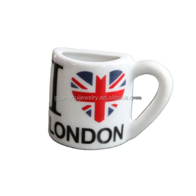 Wholesale custom london souvenir logo printed half porcelain mug fridge magnet