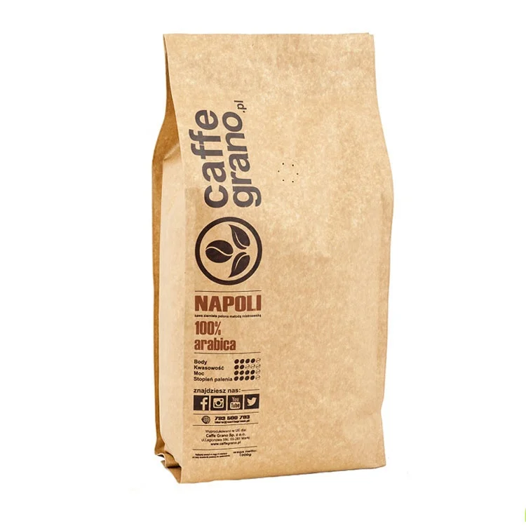 250g 500g 1kg Kraft Paper Flat Bottom Bags With Valve For Coffee Suger Powder Snack Packaging