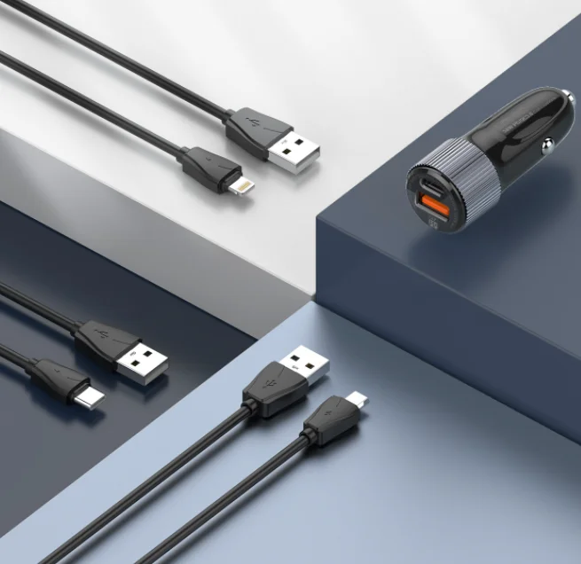 LDNIO C510Q PD+QC3.0 Quick Dual Port USB Car Charger With Type C Port Fast car Charger With Micro Cable 36W car charger adapter