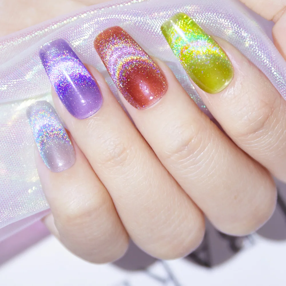 Laser Rainbow Cat Eye Gel Top Coat 15Ml Private Label Holo Cat Eye Nail Polish Soak Off Uv Gel Nail