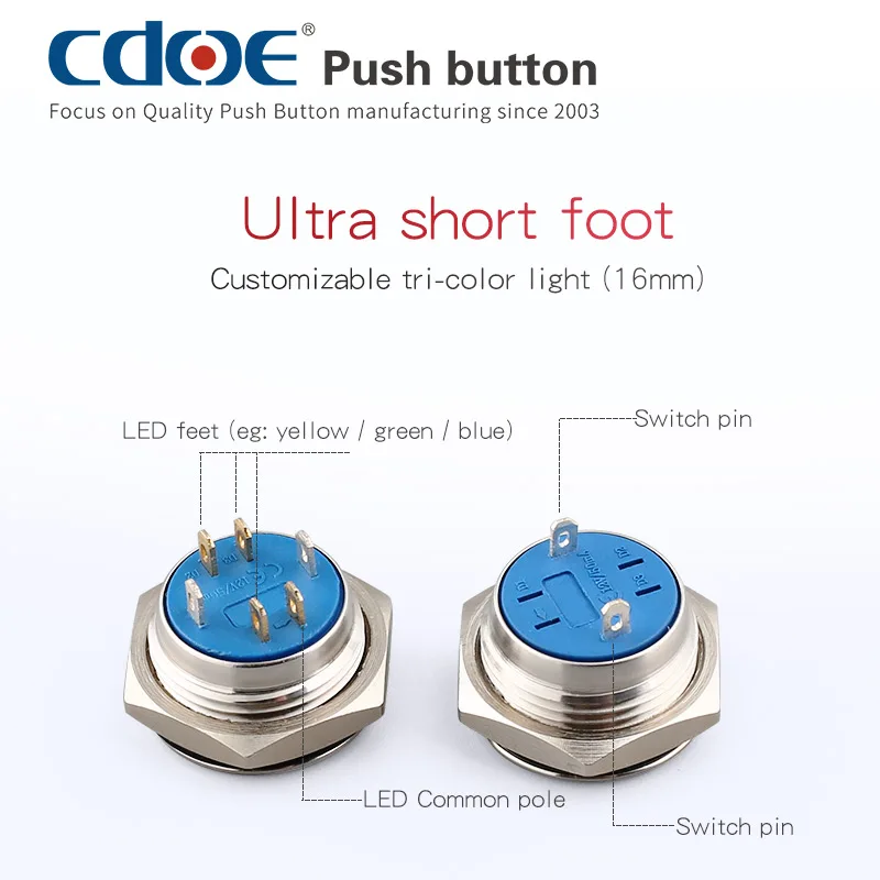 New product 12mm  mini push button switch  spst metal short body waterproof IP67 pin terminal  12V for electrical power switch