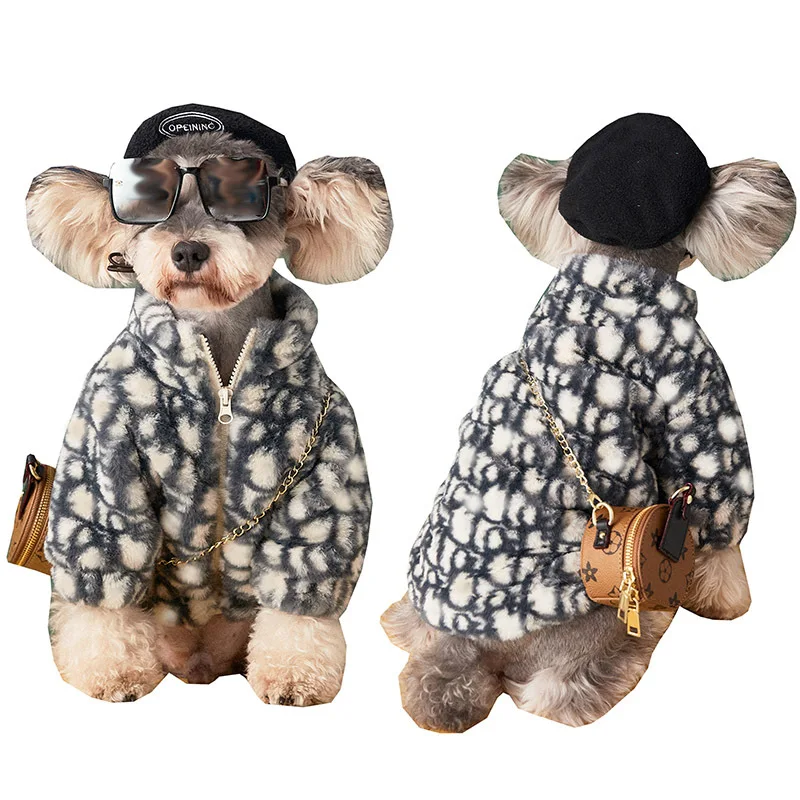 2021 New Winter Pet Fur Coat New Teddy Schnauzer Bear Thickness Warm Clothes Dog  Fashion Clothing