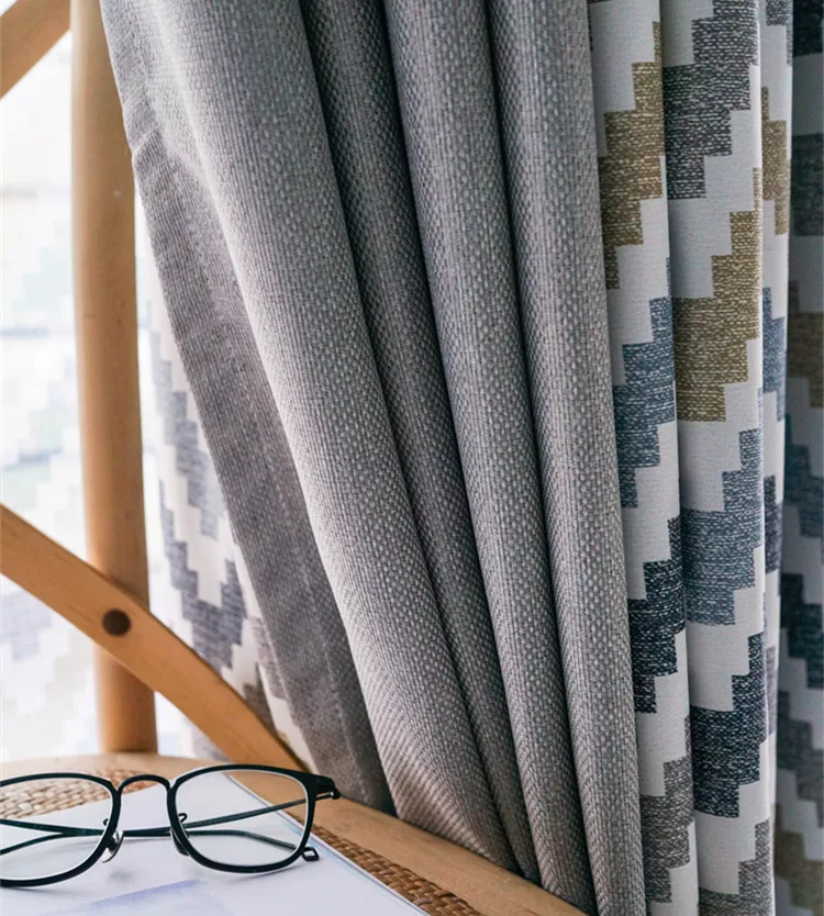 Затемняющие шторы Sunny Textile в скандинавском стиле с геометрическим принтом и пэчворком