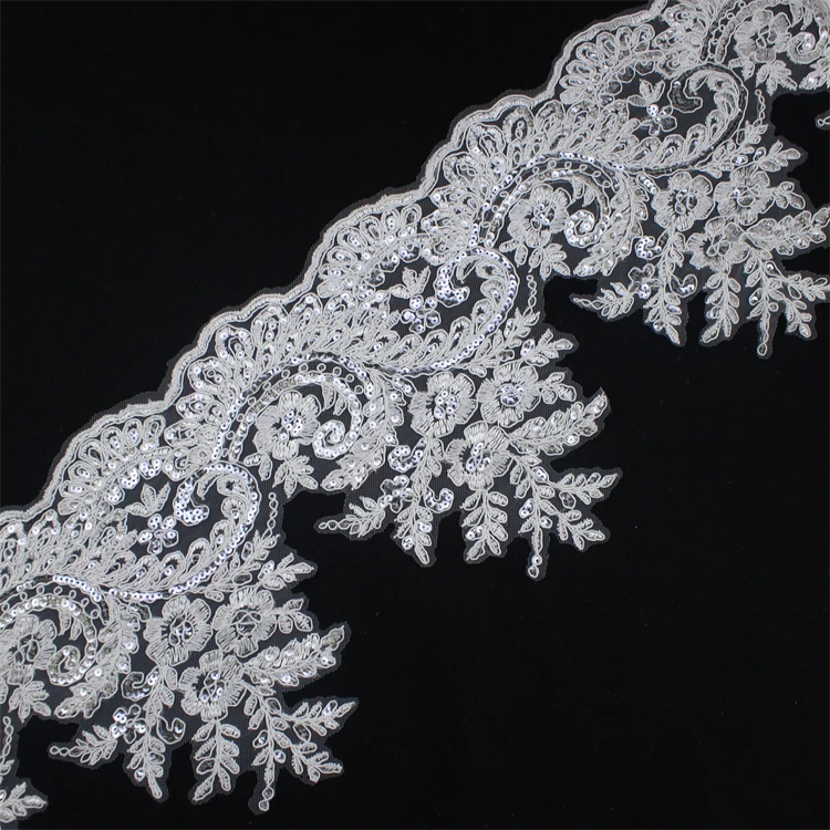 Wholesale High Quality  Bridal Lace Fabric Embroidery Silver Lace Trim Guipure Trimming Fabric For Garment Table Cloth Safa