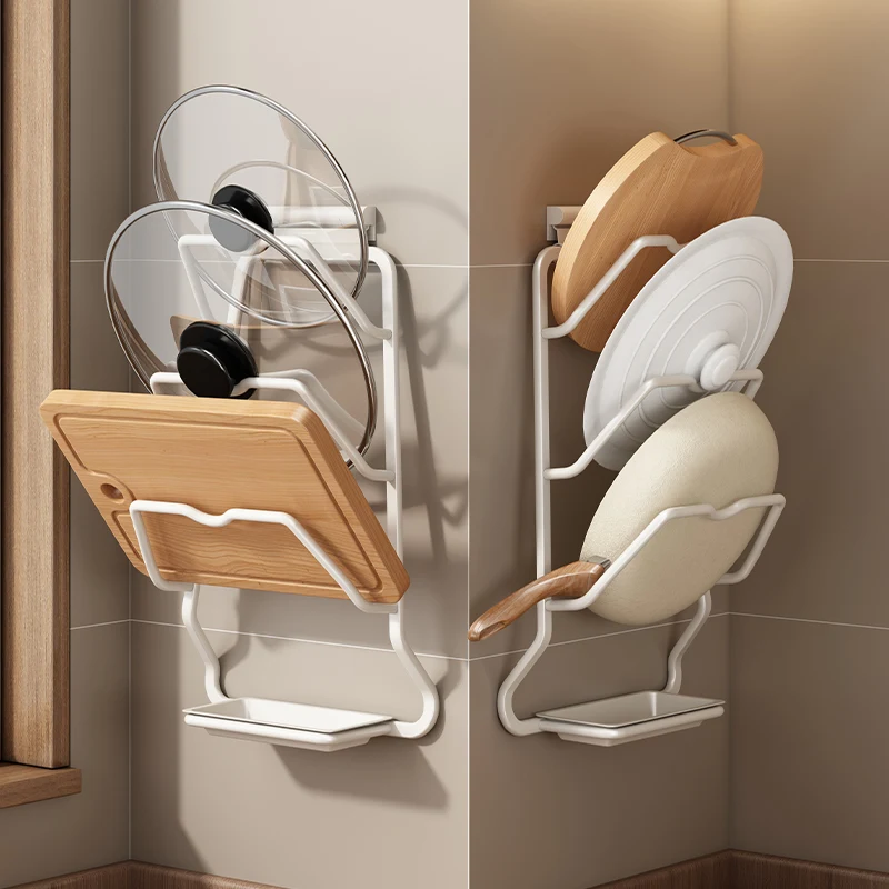 Wall Mounted Self Adhesive Kitchen Organizer Box Convenient and Easy Mount Pot Lid Bearing Rack
