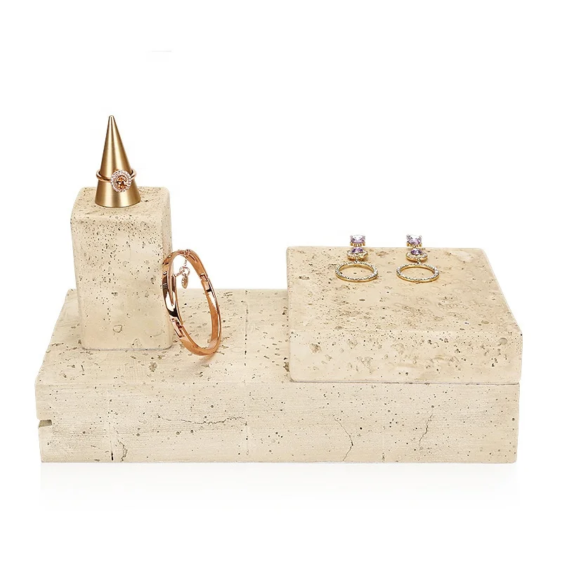 Top quality natural square stone jewelry displays stands earring holders display stand sets