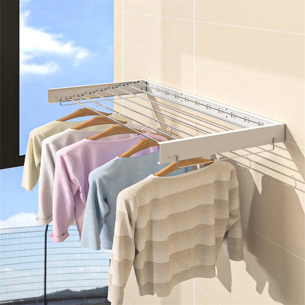 Space Saving Wall Mounted Folding Clothes Drying Racks Laundry Hanging Rack