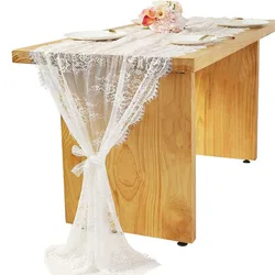 75x300cm Luxury White Overlay Floral Decor Vintage Lace Table Runner For Wedding Bridal Shower Party