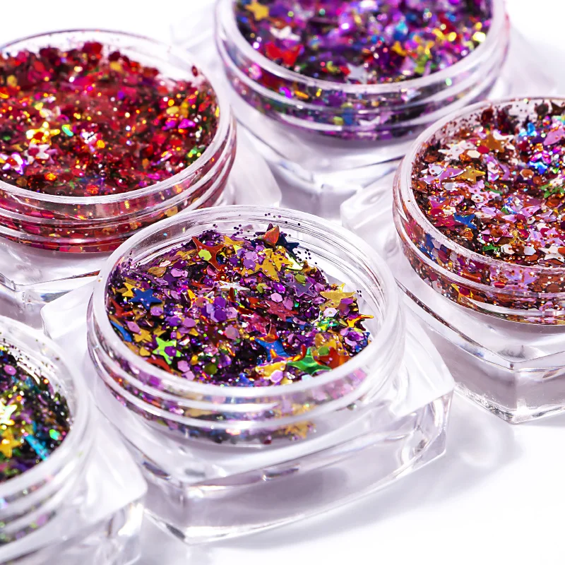 6 Colors Mix Size Nail Art Gel Sequins Jelly Glitter