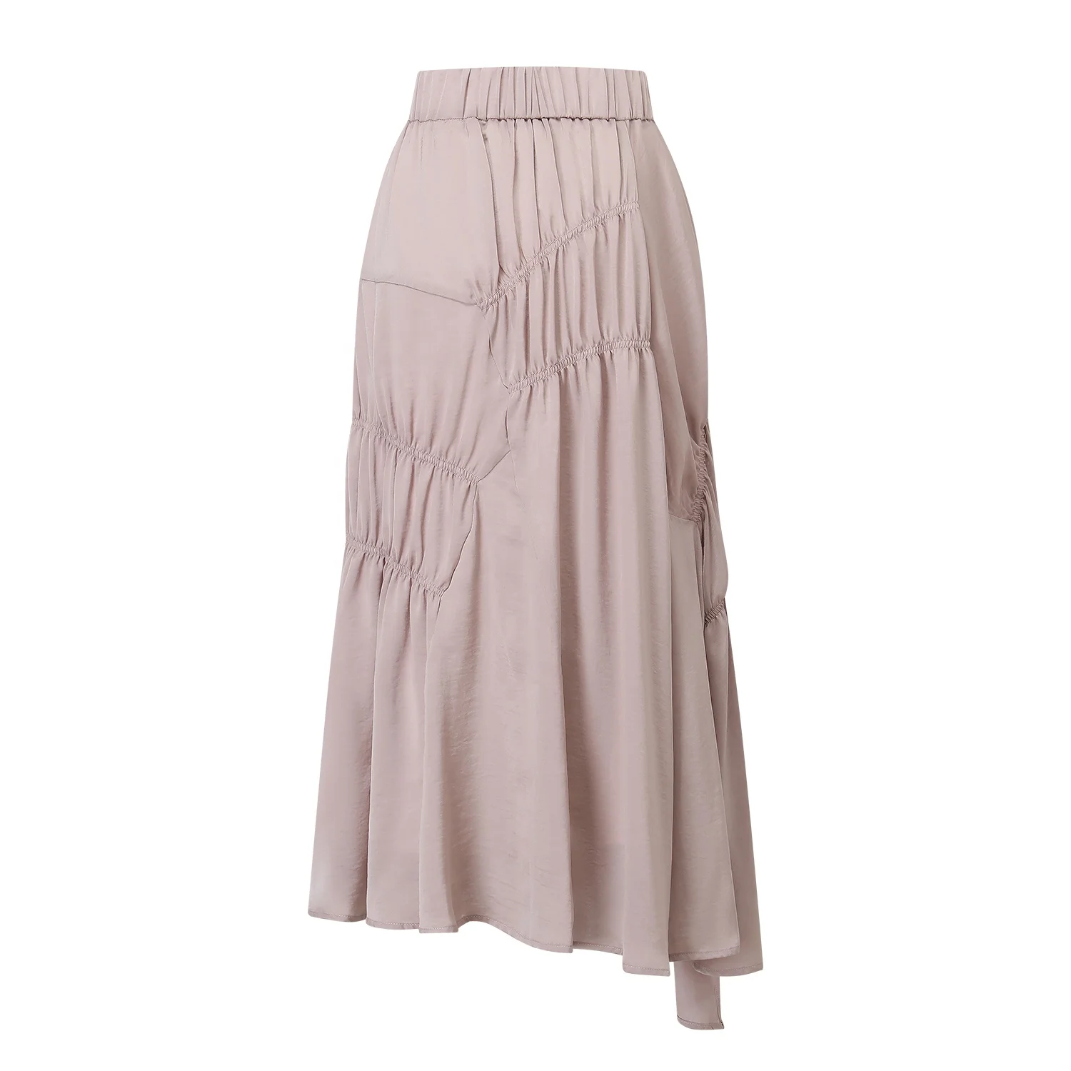 Long Skirts Women Cute Elegant Teens Chic Ruched Club Romantic High Waist Elastic Korean Style Ruffle Pleated Vintage Skirt