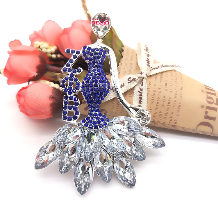 Custom Fashion Jewelry Design Greek Sorority Letter Logo Dance Lady Pearl Rhinestone Brooch Pin For Women Suit Coat Accessories