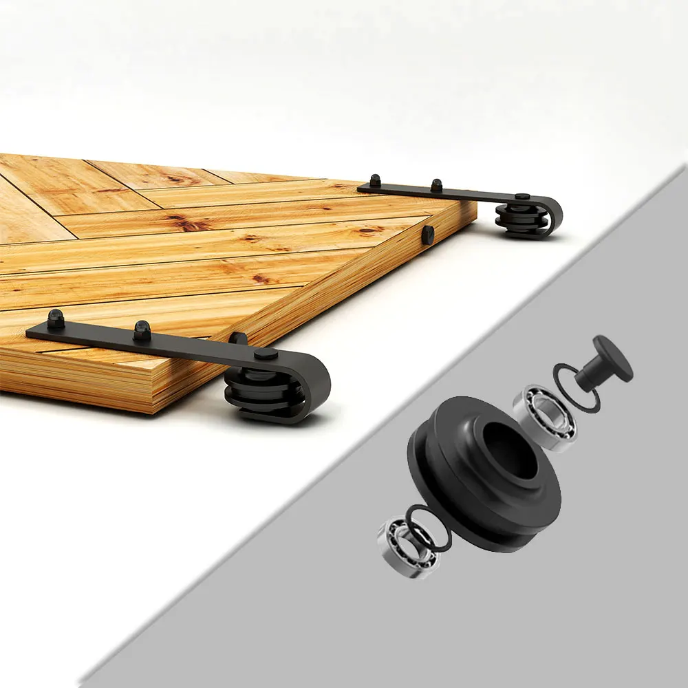 WEKIS 6.6FT Sliding Barn Door Hardware Kit Heavy Duty Easy To Install Fit Double Door Panel Basic Style Hangers Black