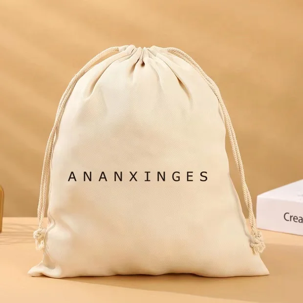 Free sample natural beige muslin jewellery bag custom logo reusable fabric drawstring bag organic small cotton bag