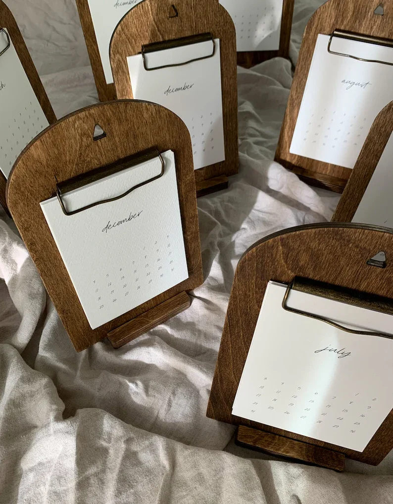 MinimalCalendar Minimal wood 2022 wood clipboard  calendar with stand