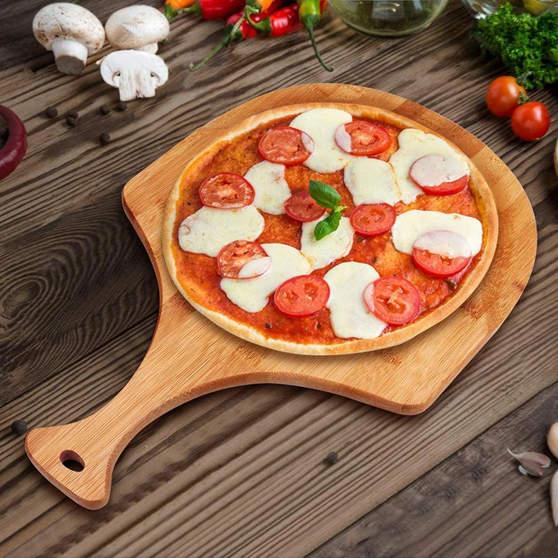 Pizza Paddle Peel Serving Platter Cheese Tray 12 Inch Natural Bamboo Pizza Cutting Board With Handle Wooden