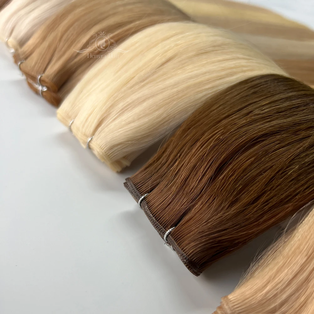 Thin Invisible Weft Hair Extension Human Extensiones De Cabello Humano Blonde Remy Virgin Doubles Drawn Russian Hair Genius Weft