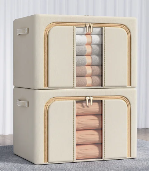 Solid color steel frame storage box foldable closet system organizer transparent storage clothes bins toy storage box