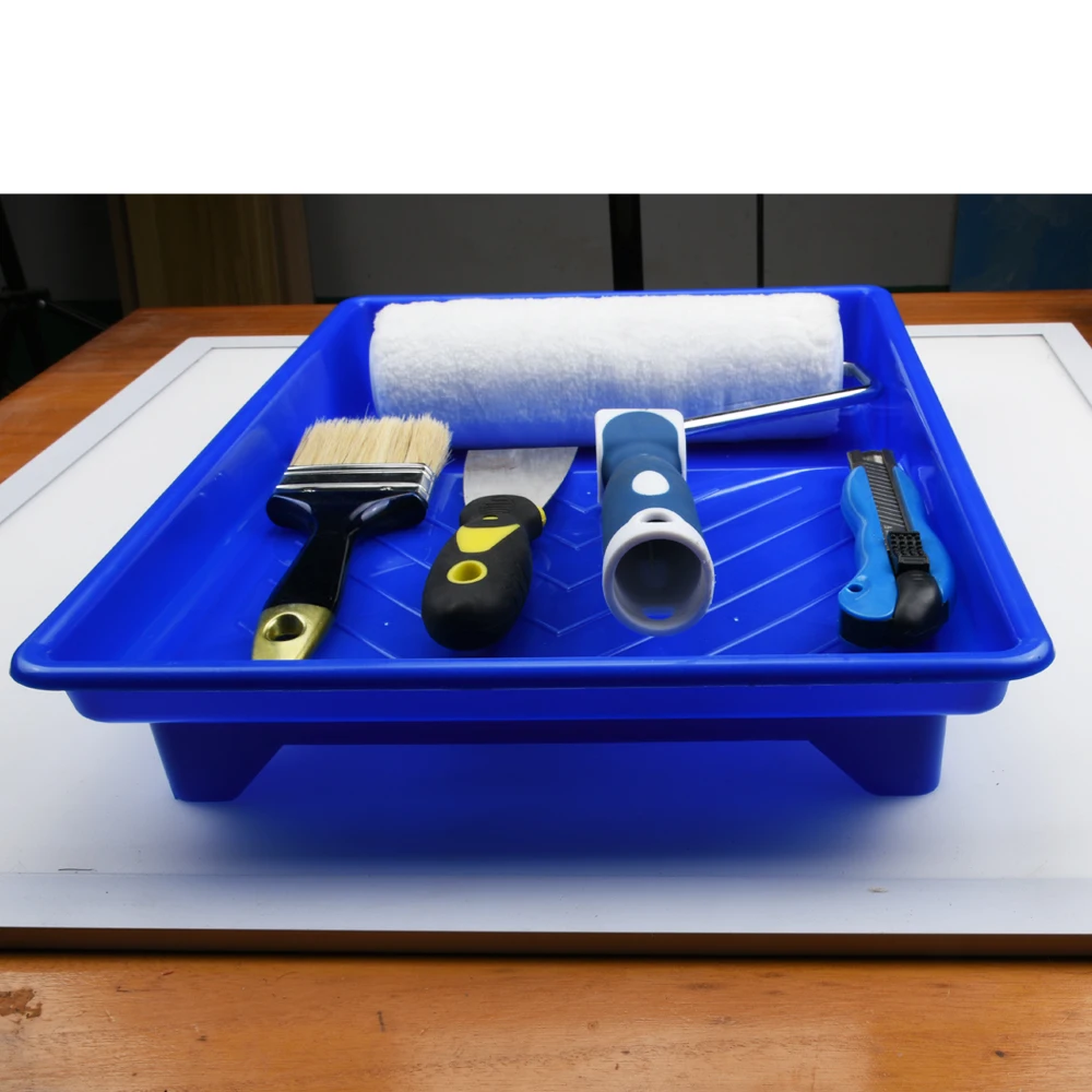 
multifunction 9 inch blue plastic paint roller tray kit with brush 