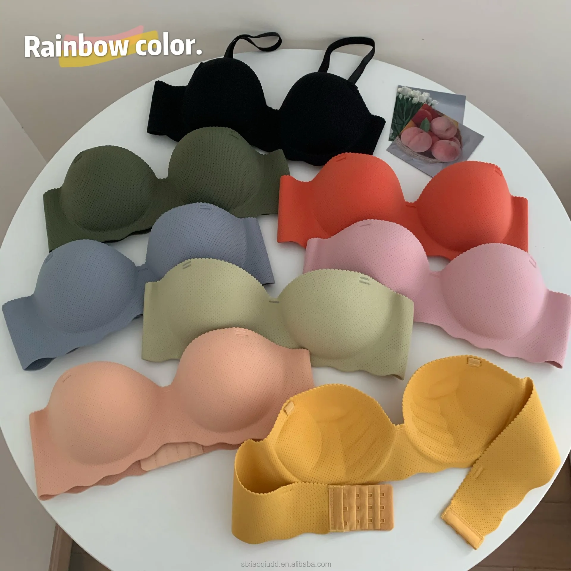 Wholesale  One piece Japanese girl underwear candy color hand cup traceless Wavy edges bralette push up adult bra for women