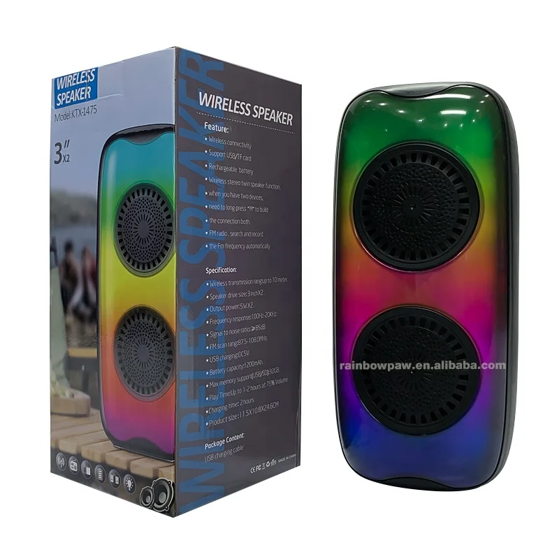Kts original factory dual 3 Inch portable bt wireless speaker ktx-1475 home party rgb light mp3 music player for tws tf usb fm