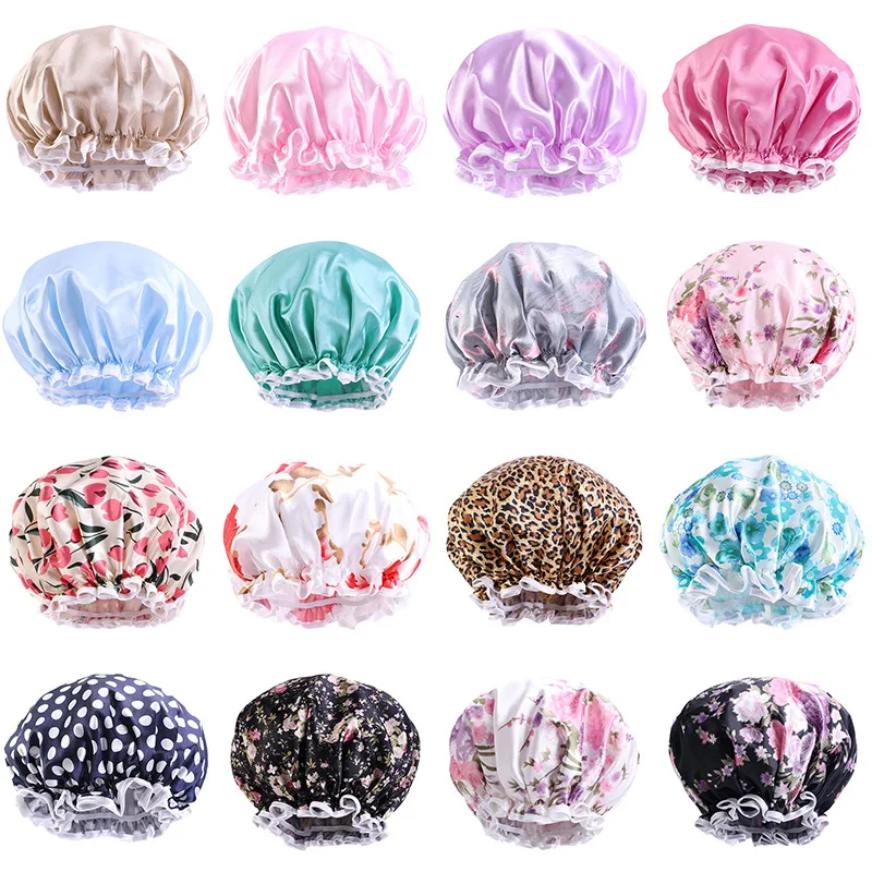 Syh779 Flower Pattern Women Sleep Bonnet Printed Satin Wide Elastic Band Female Hair Custom Hair Tie Fashion Beanie Sleep Cap
