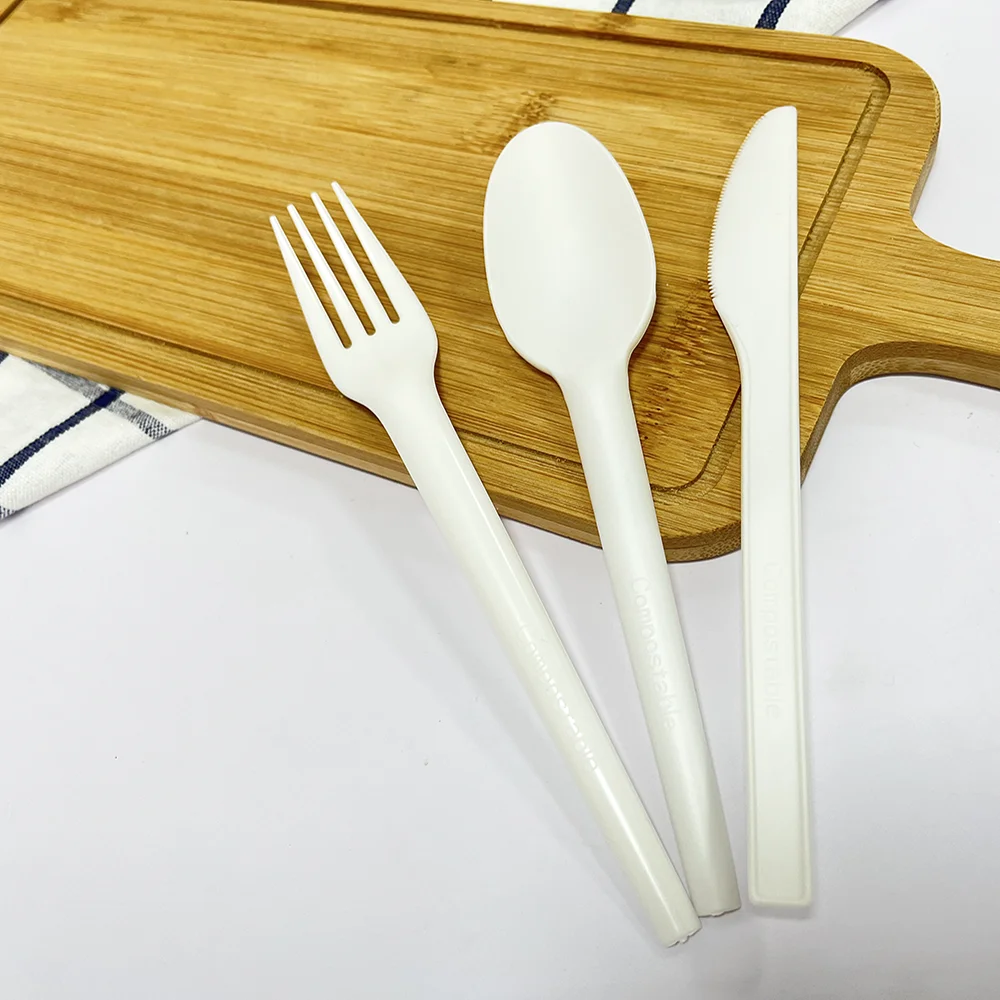 100% Biodegradable Eco Friendly Utensil Compostable PLA Cutlery Set 3-in-1 Knife Fork Spoon