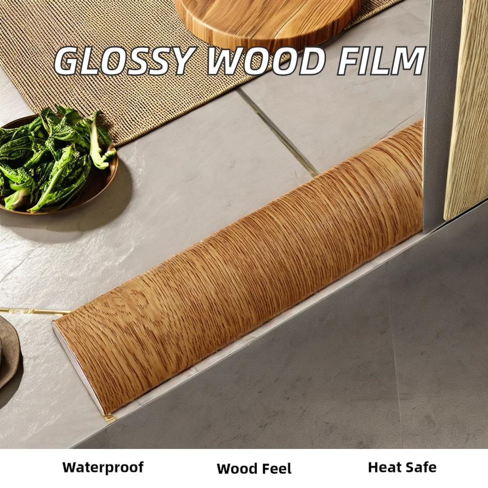High Glossy Self-Adhesive PVC Decorative Film Cheap Wood Grain Contact Paper for Furniture Wood Grain Furniture Films