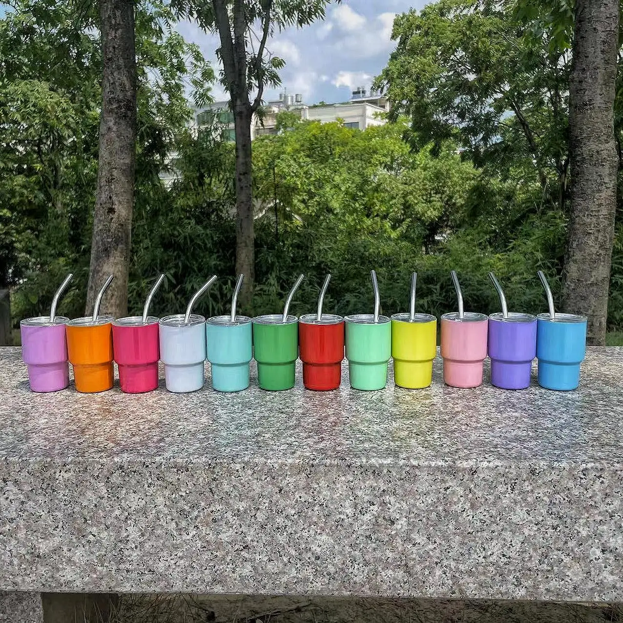 2 oz Cute Shot Glasses with Straw,Tumblers Set of 6 Colors,Stainless Steel Small Tumblers Cups with Lids and Straws