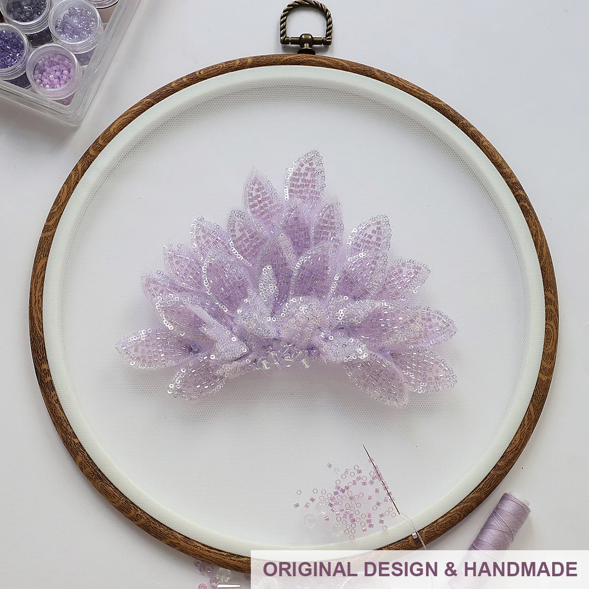 Light Purple Handwork Embroidered 3D Brooch Patches Applique for Fashion Garment Accessories Dresses