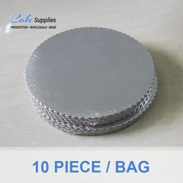 Cake Pad Flat Paper Plate Tray 8 10 12 14 inch Bakery Round Golden Scalloped Edge Waterproof Quality Good Cake Board