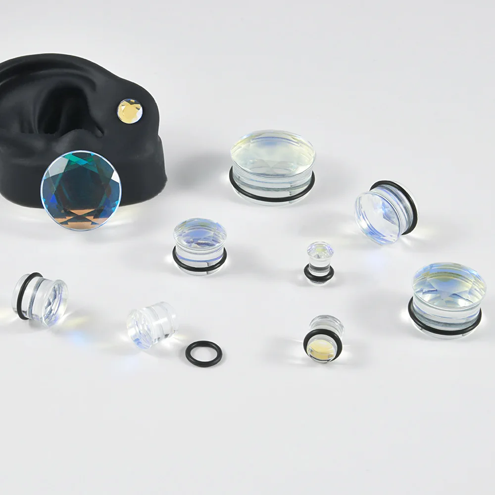 NUORO Single AB Color Mushroom Flare Plugs Tunnels Ear Lobe Stretching Piercing 6-25MM Glass Ear Gauges